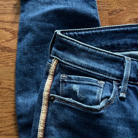 Abercrombie Harper Low Rise Ankle Jeans Denim 26 2R Blue Tan Gold Stripe Raw hem - Picture 6 of 7
